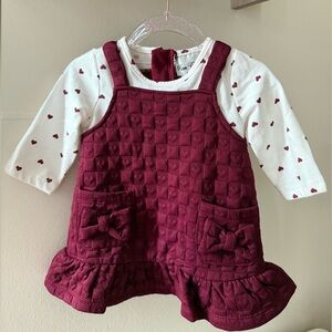 Burgundy Quilted Dress with Heart Print Top